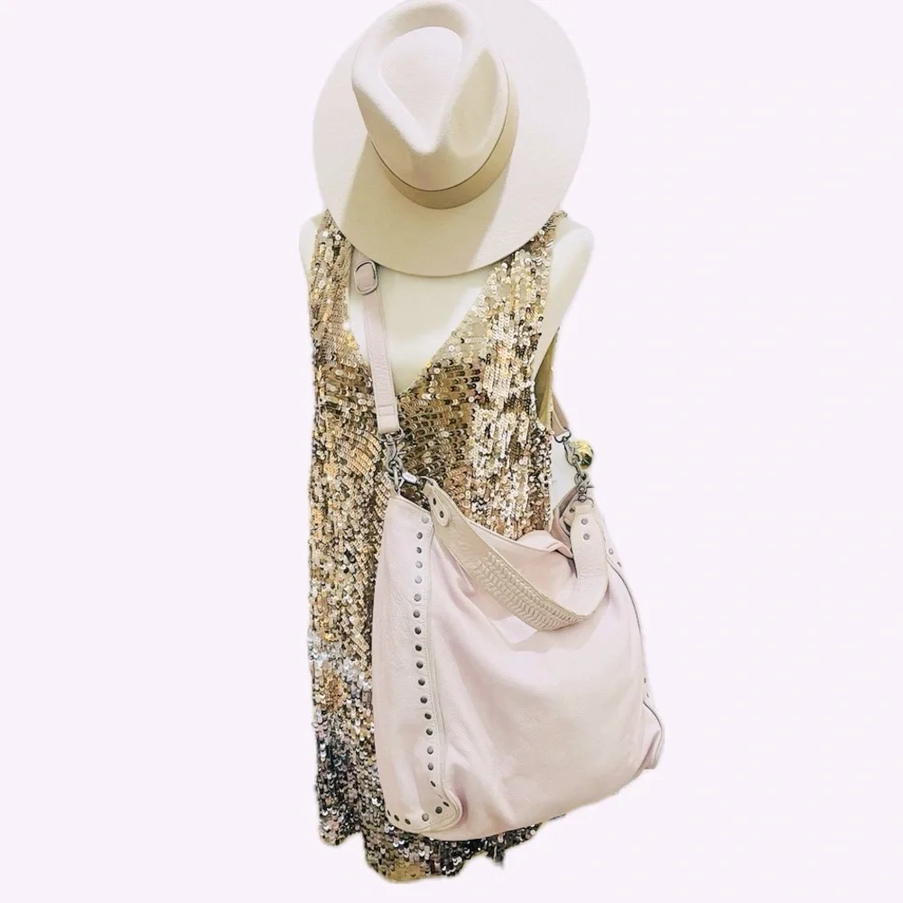 Day & Mood Bohemian Leather Studded Hobo/ Crossbody Bag